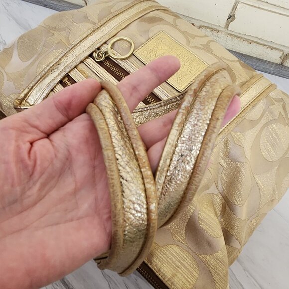 Vintage Coach Poppy Op Art Glam Gold Tote Bag Purse - Picture 4 of 14